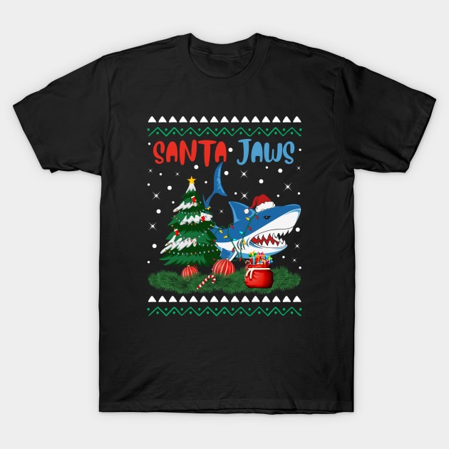 Santa Jaws Christmas Shark Tree Kids Boys Girls T-Shirt by nvqdesigns